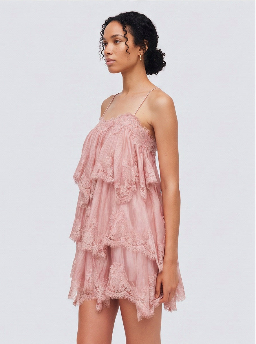 Lace Tiered Babydoll Mini Dress