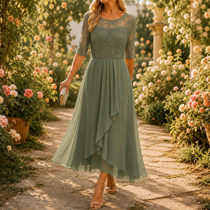 Lace Tiered Chiffon Midi Dress