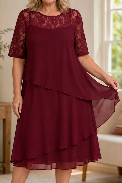 Lace Tiered Chiffon Midi Dress