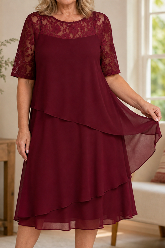 Lace Tiered Chiffon Midi Dress