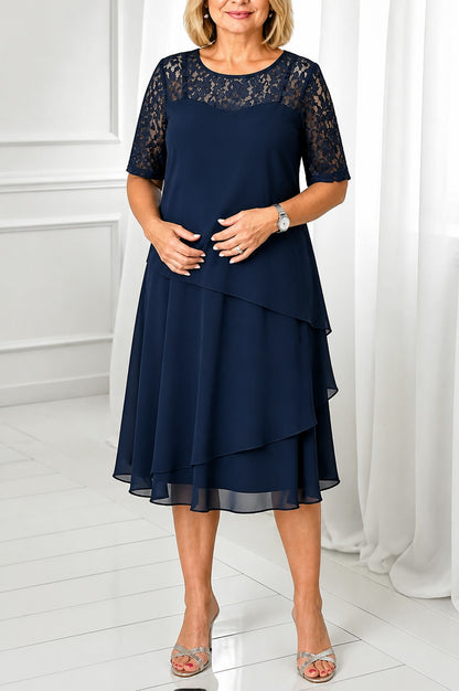 Lace Tiered Chiffon Midi Dress