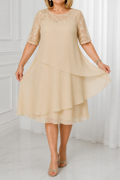 Lace Tiered Chiffon Midi Dress