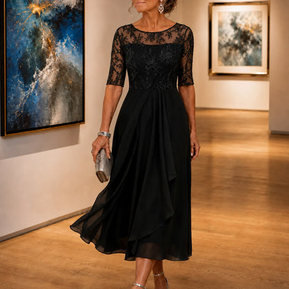 Lace Tiered Chiffon Midi Dress