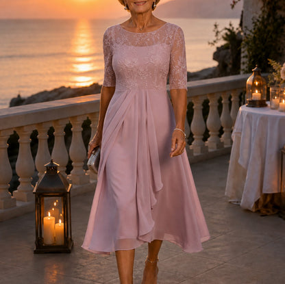 Lace Tiered Chiffon Midi Dress