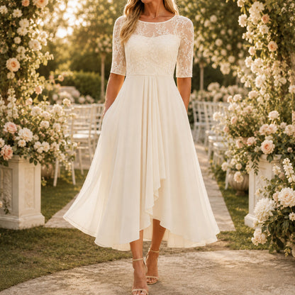 Lace Tiered Chiffon Midi Dress
