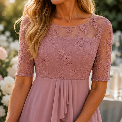 Lace Tiered Chiffon Midi Dress