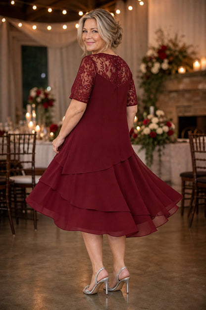 Lace Tiered Chiffon Midi Dress