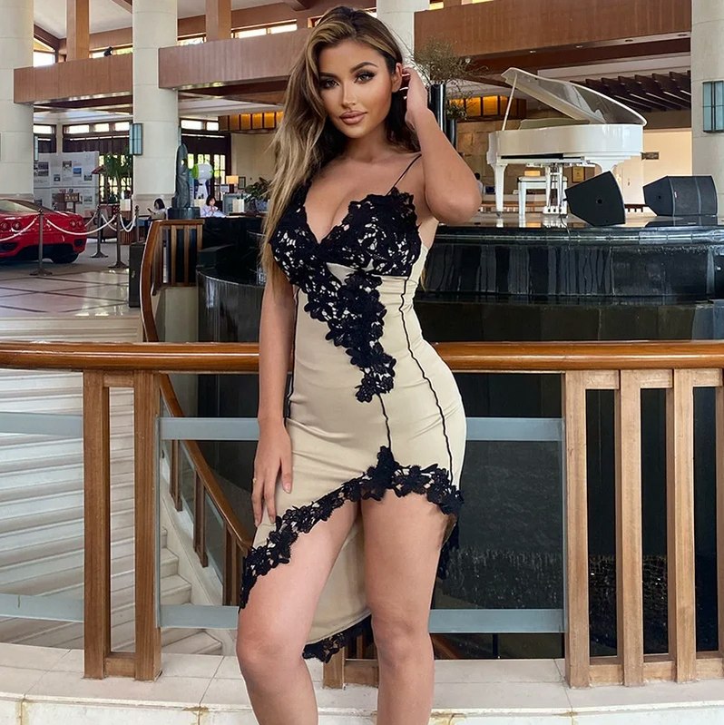 Lace Trim Asymmetrical Mini Dress