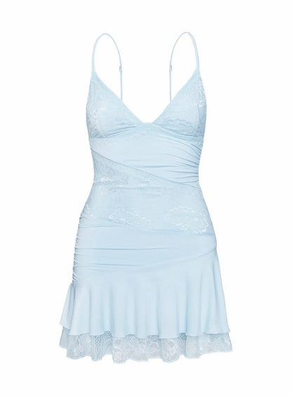 Lace Trim Drop Waist Mini Dress