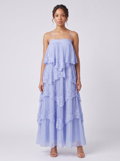 Lace Trim Tiered Backless Maxi Dress
