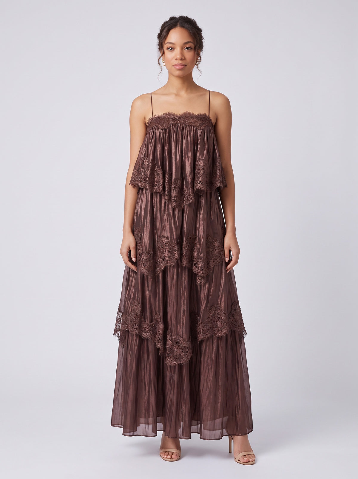Lace Trim Tiered Backless Maxi Dress