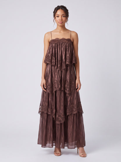 Lace Trim Tiered Backless Maxi Dress