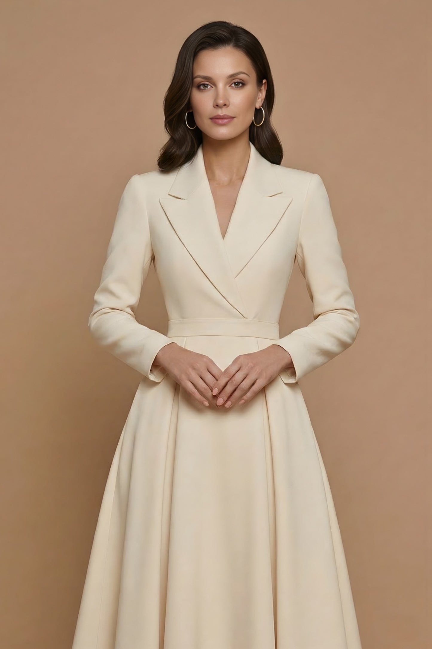 Lapel Collar Long Sleeve Midi Blazer Dress