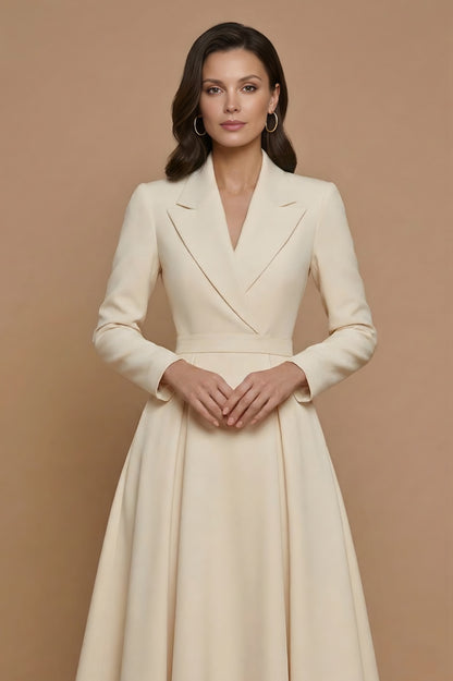 Lapel Collar Long Sleeve Midi Blazer Dress