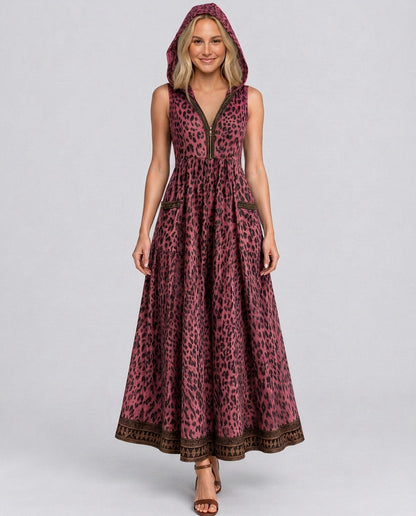 Leopard Print Hooded Maxi Dress