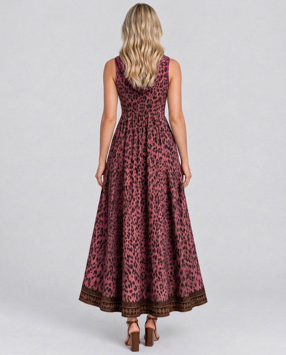 Leopard Print Hooded Maxi Dress