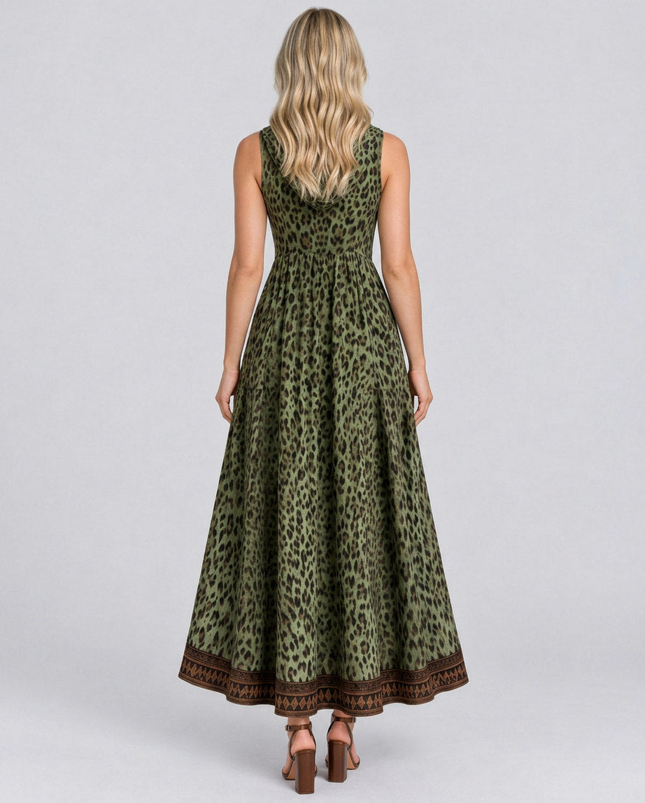 Leopard Print Hooded Maxi Dress