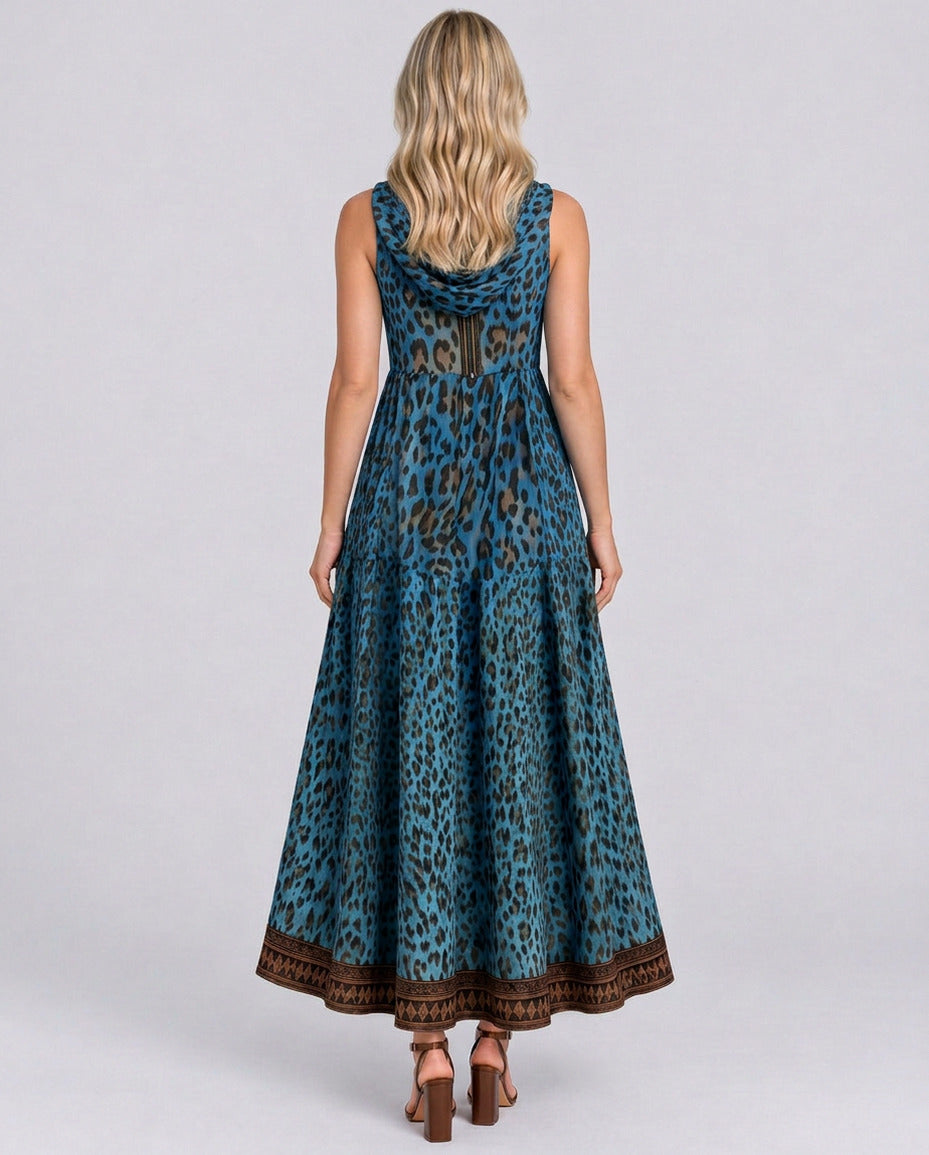 Leopard Print Hooded Maxi Dress