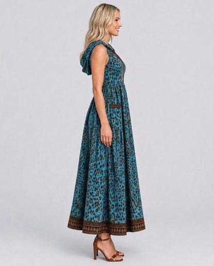 Leopard Print Hooded Maxi Dress