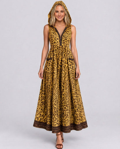 Leopard Print Hooded Maxi Dress