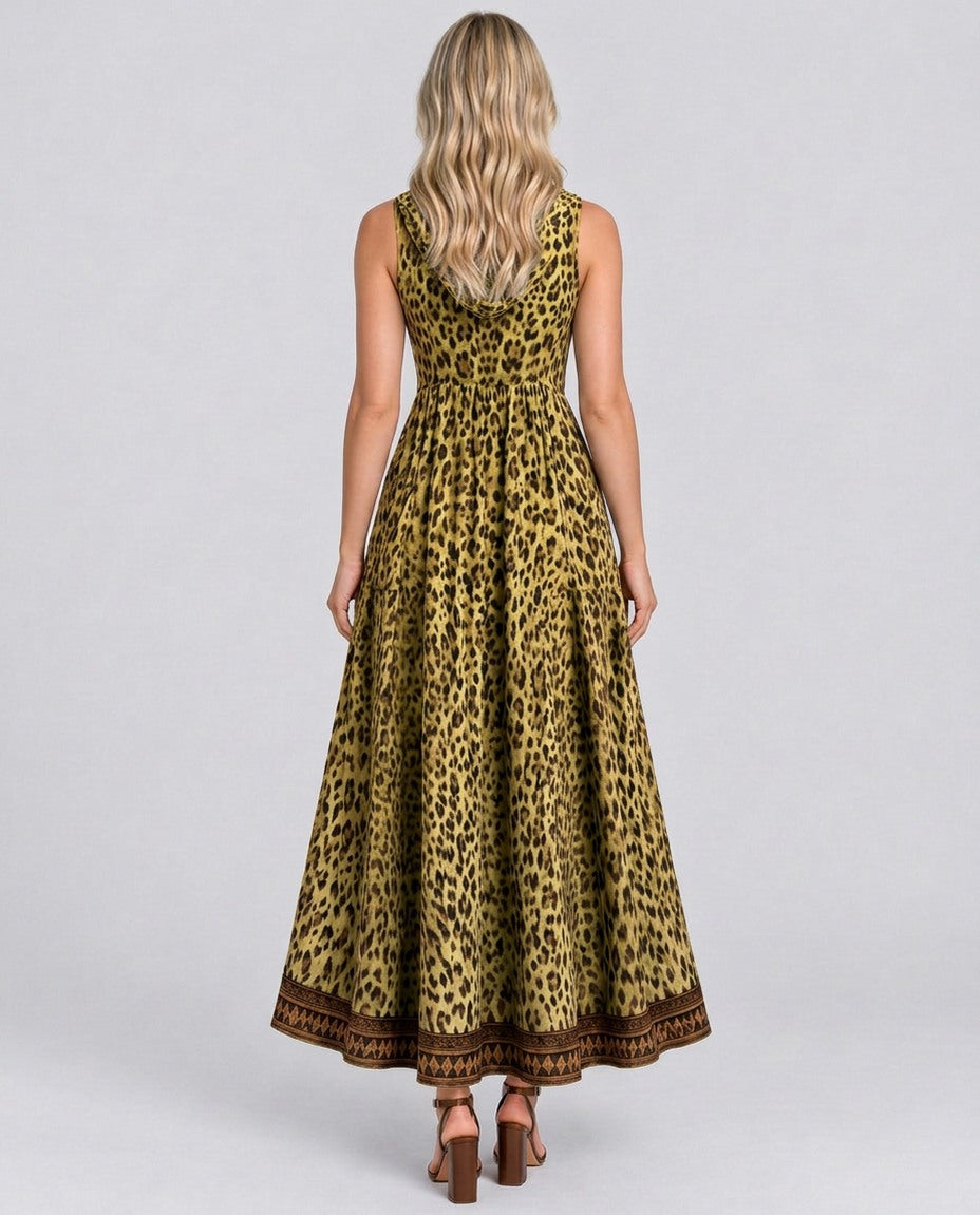 Leopard Print Hooded Maxi Dress
