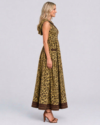 Leopard Print Hooded Maxi Dress