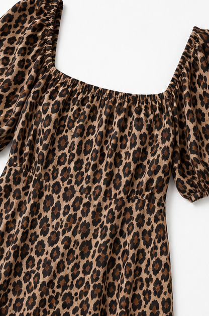 Leopard Print Puff Sleeve Maxi Dress
