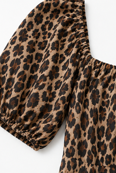 Leopard Print Puff Sleeve Maxi Dress