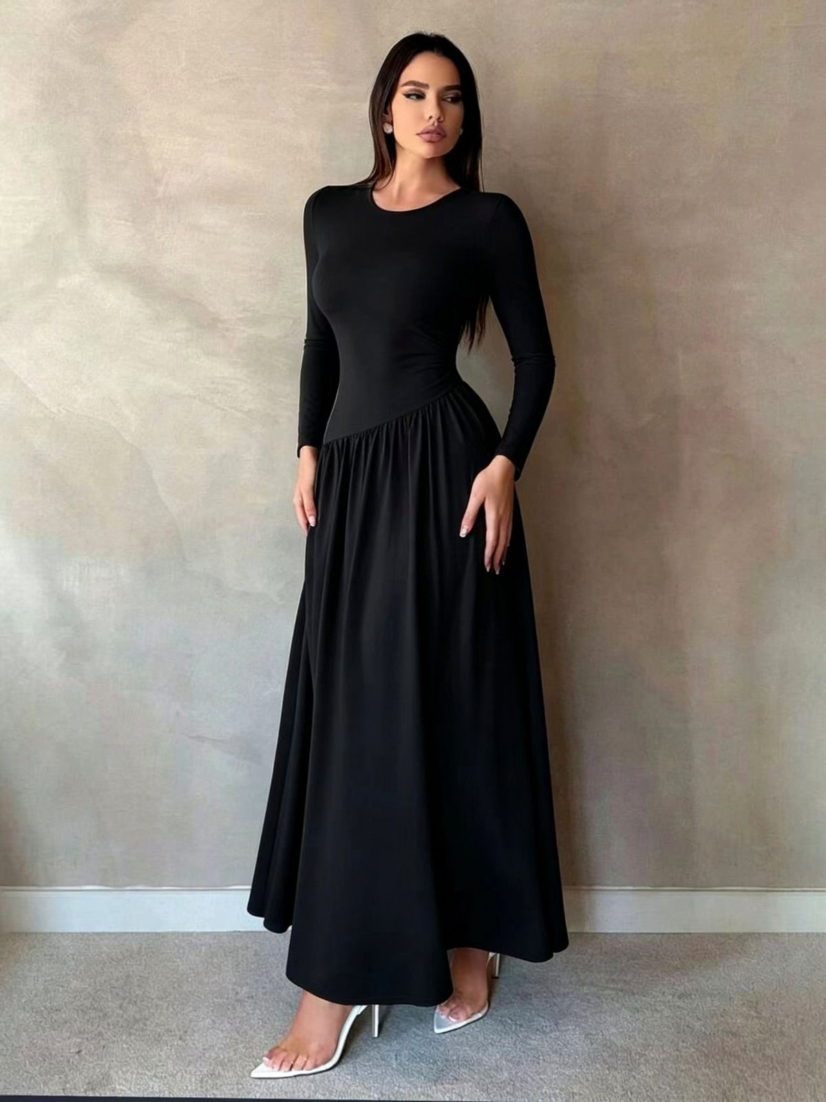 Long Sleeve Drop Waist Maxi Dress