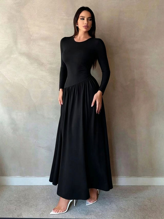 Long Sleeve Drop Waist Maxi Dress