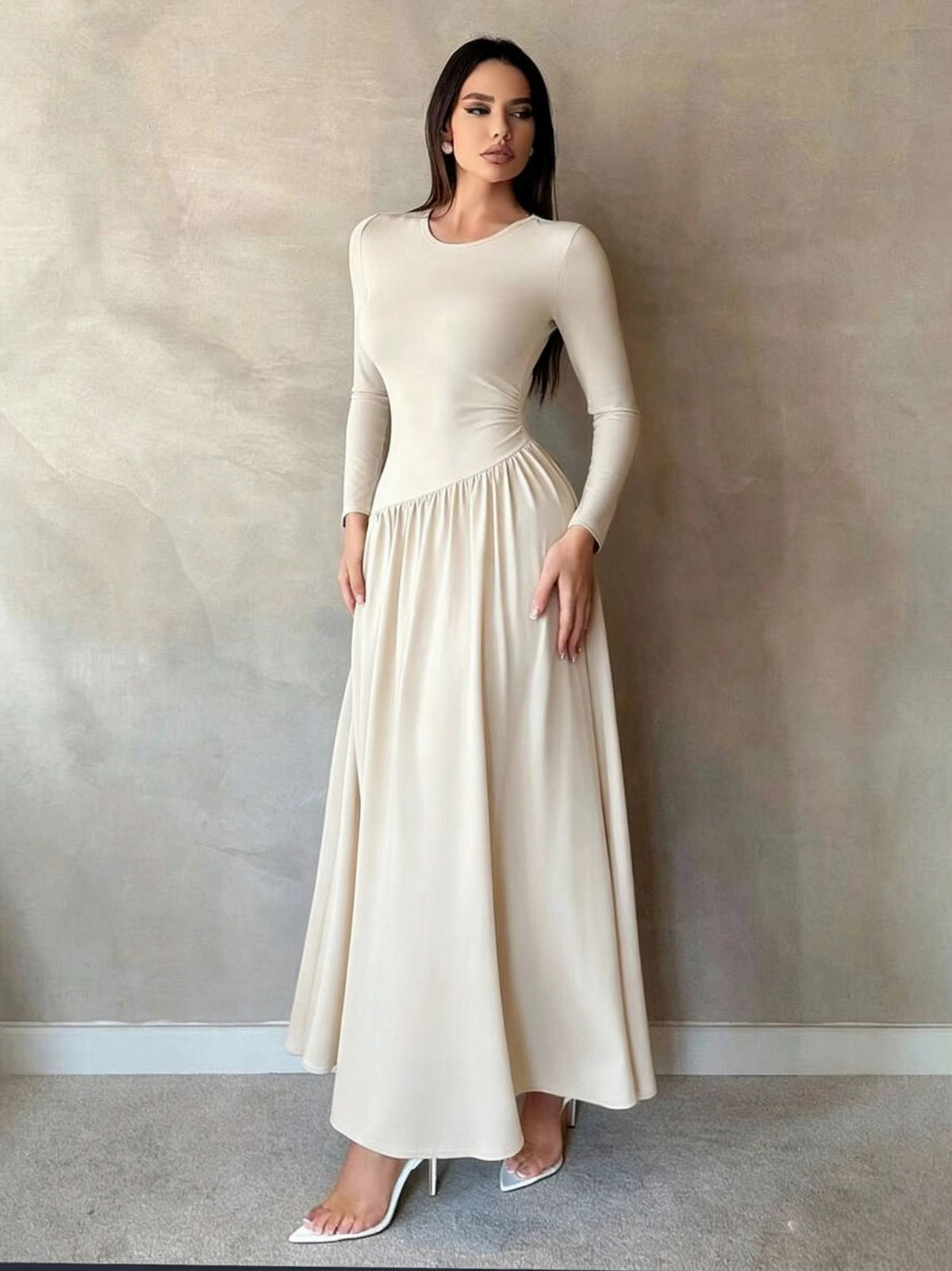 Long Sleeve Drop Waist Maxi Dress