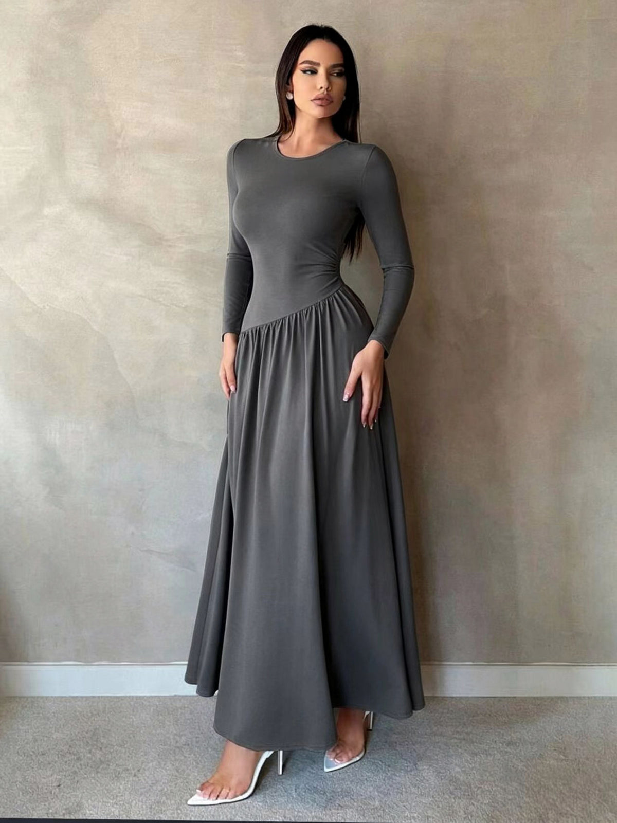 Long Sleeve Drop Waist Maxi Dress