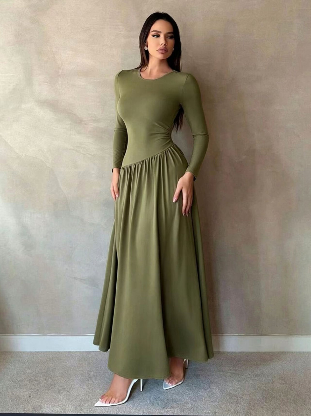 Long Sleeve Drop Waist Maxi Dress
