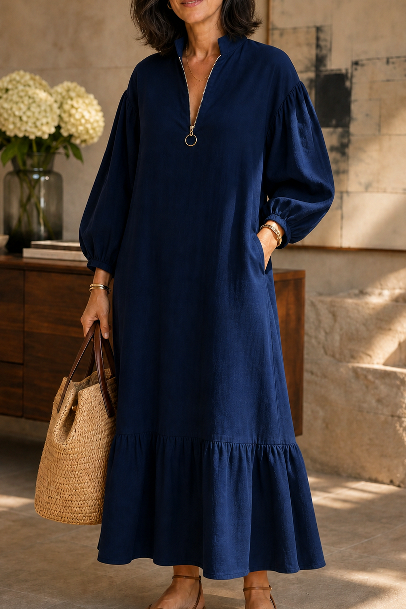 Long Sleeve Half Zip Maxi Dress