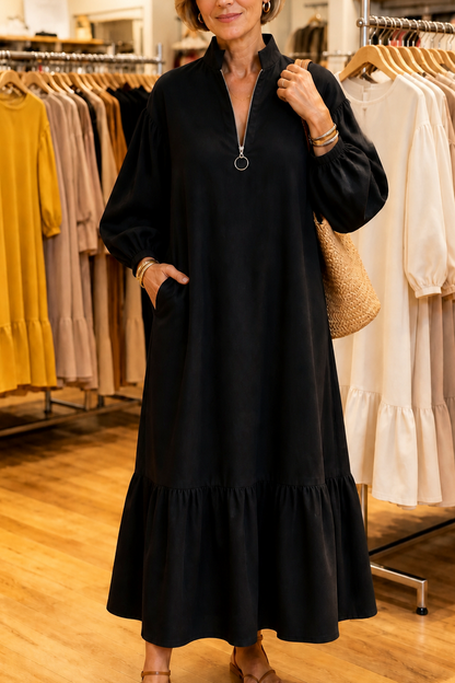 Long Sleeve Half Zip Maxi Dress