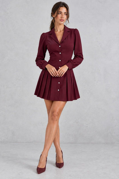 Long Sleeve Pleated Blazer Dress