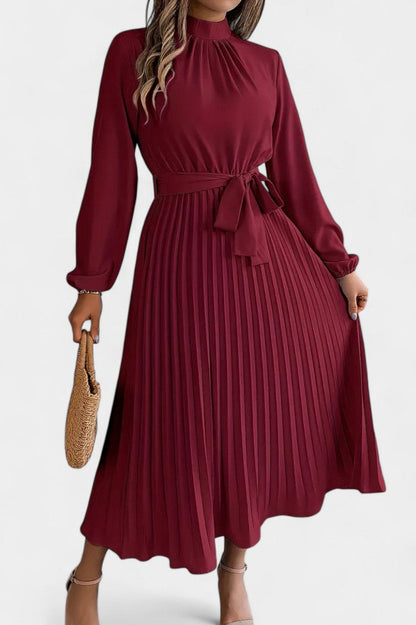 Long Sleeve Pleated Midi Dress