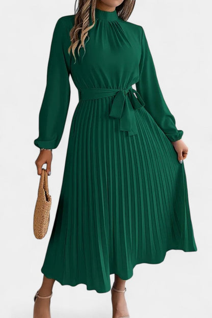 Long Sleeve Pleated Midi Dress