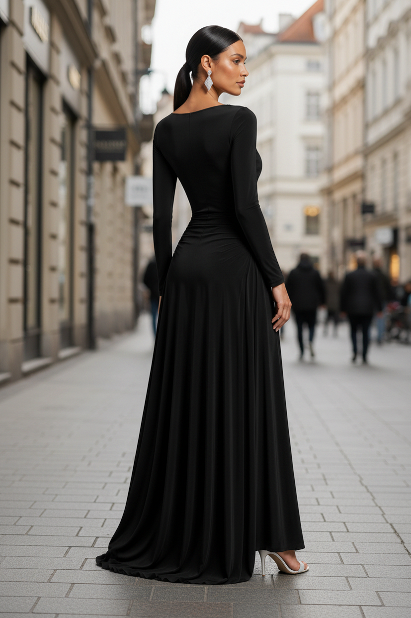 Long Sleeve Ruched Maxi Dress