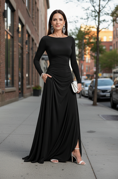 Long Sleeve Ruched Maxi Dress
