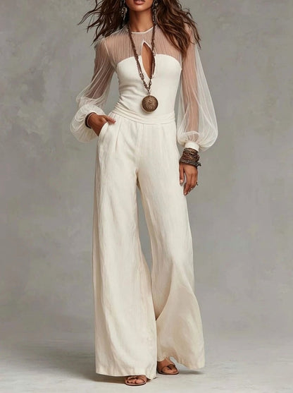 Mesh Illusion Wide Leg Jumpsuit