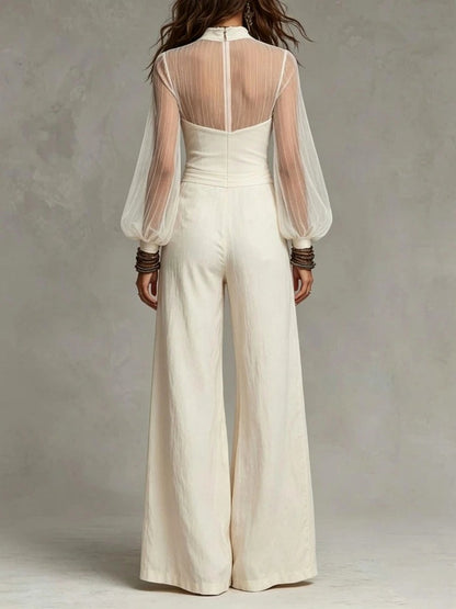 Mesh Illusion Wide Leg Jumpsuit