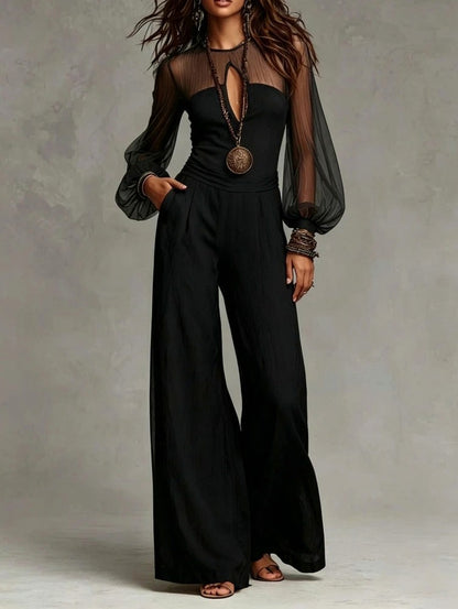Mesh Illusion Wide Leg Jumpsuit