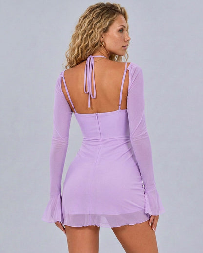 Mesh Ruched Long Sleeve Mini Dress