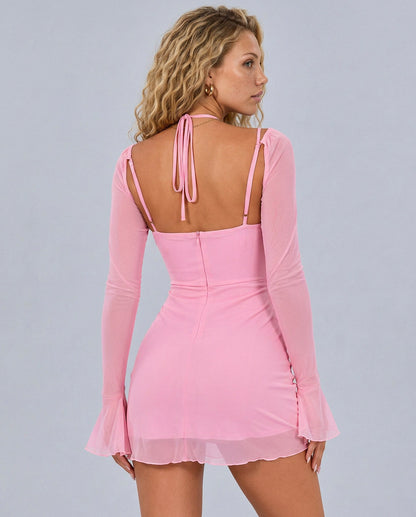 Mesh Ruched Long Sleeve Mini Dress
