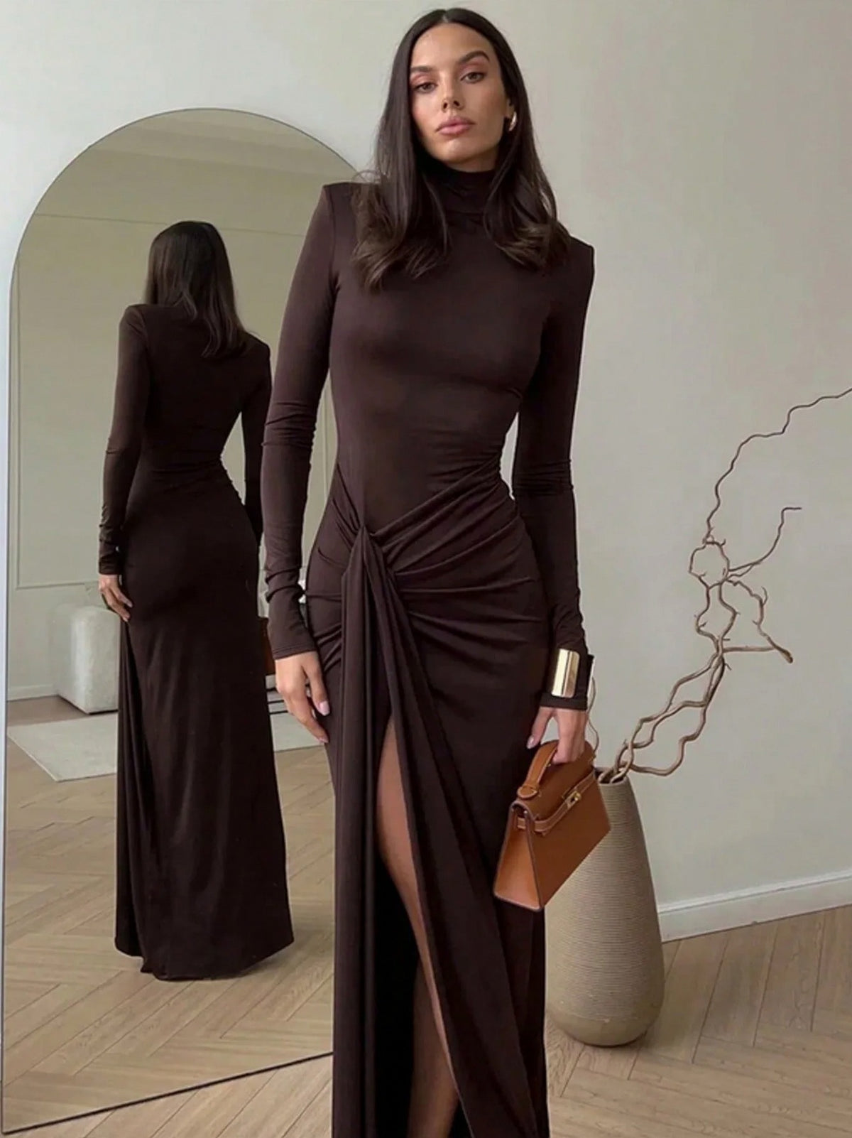 Mock Neck Draped Maxi Dress