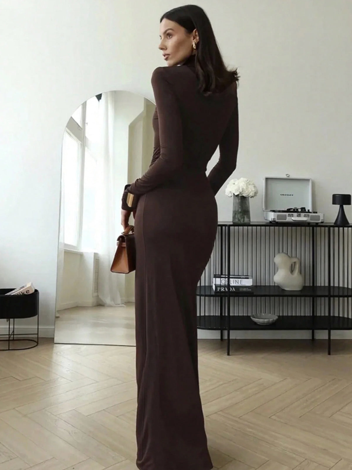 Mock Neck Draped Maxi Dress