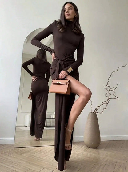 Mock Neck Draped Maxi Dress