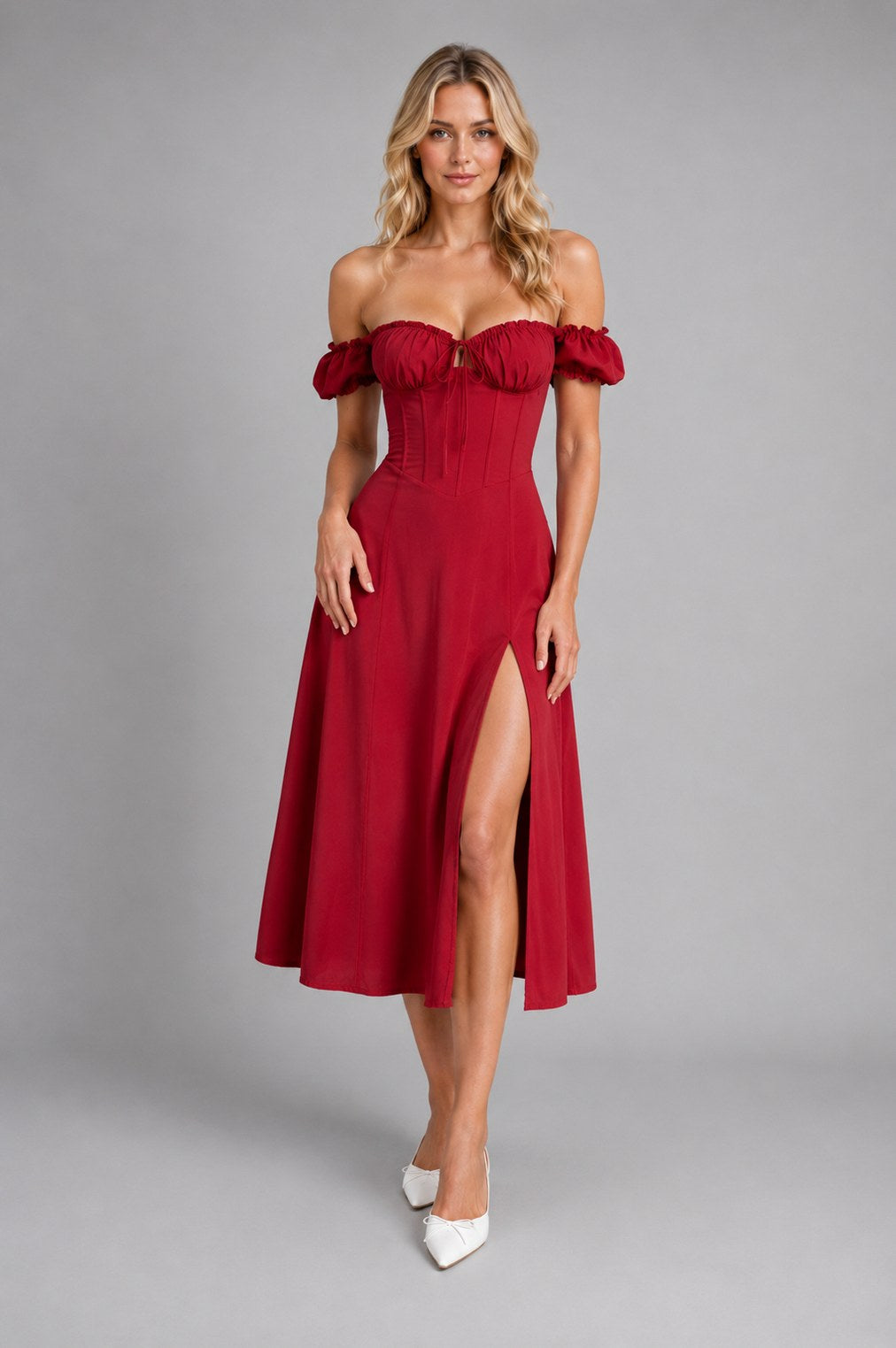 Off Shoulder Corset Midi Dress
