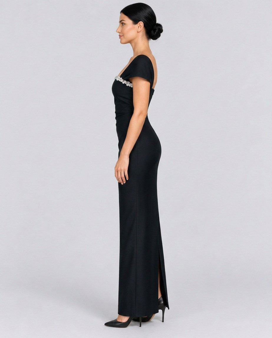 Off Shoulder Embellished Maxi Dress